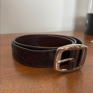 Classic Italian Brown Leather Belt with Textured Design